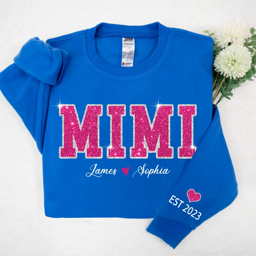 Personalized Mimi Pink Glitter Sweatshirt, Custom Grandma Est With Kids Sweatshirt, Mother's Day Gift