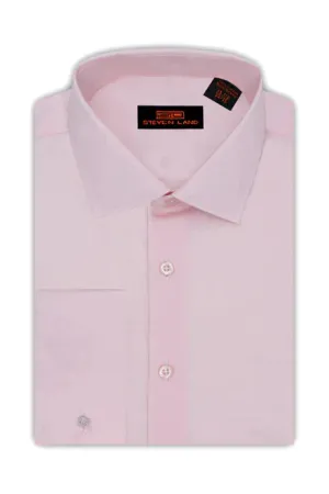 Pink Steven Land Men's French Cuff Dress Shirt Regular-Fit 100% Cotton