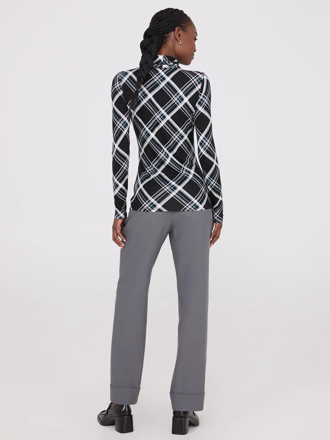 Plaid Long Sleeve Turtleneck Top