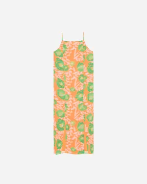 Printed Light Crepe Slip Dress - Vibrant Orange