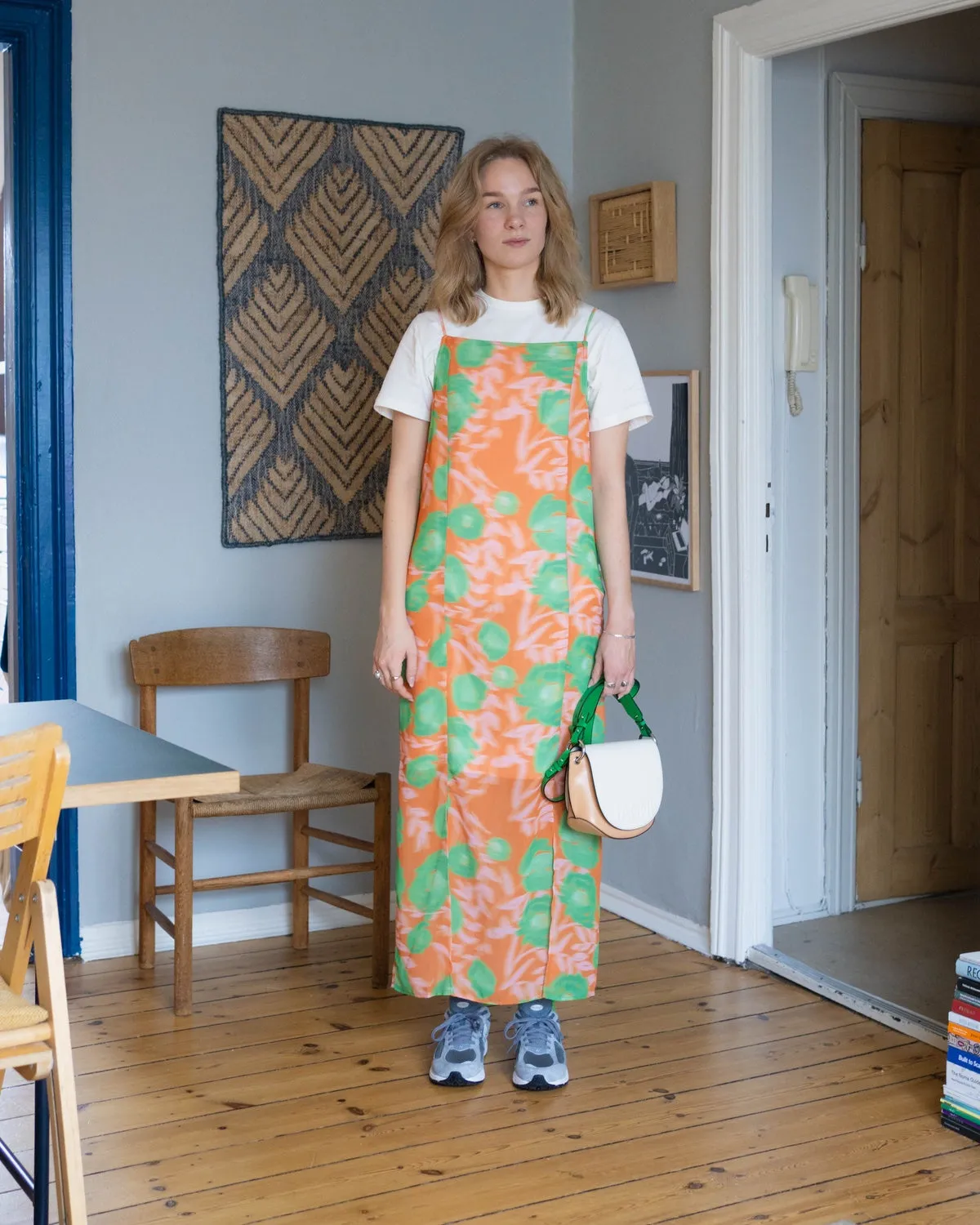 Printed Light Crepe Slip Dress - Vibrant Orange