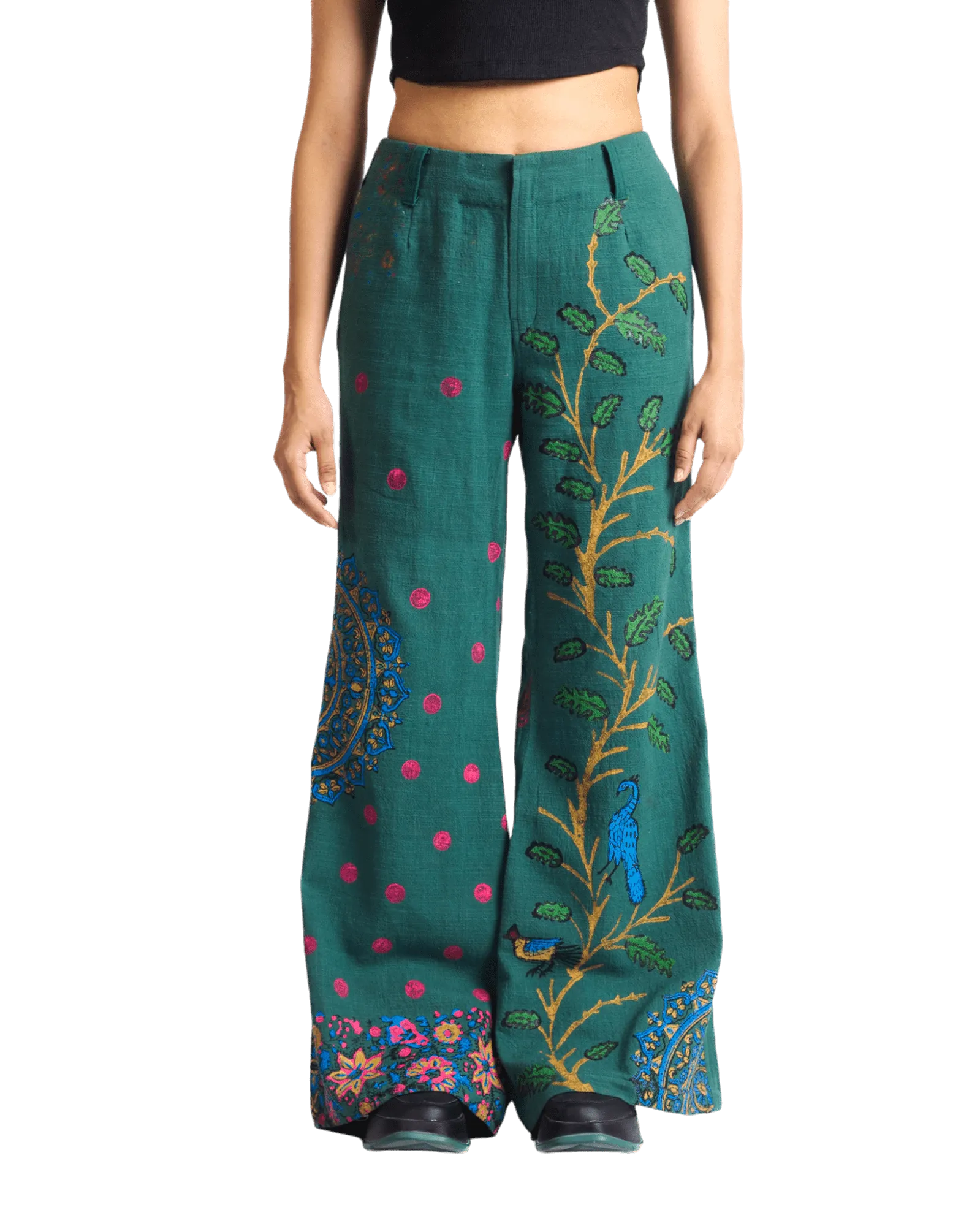 "PEACOCK GARDEN" BLOCKPRINT KHADDAR PANTS