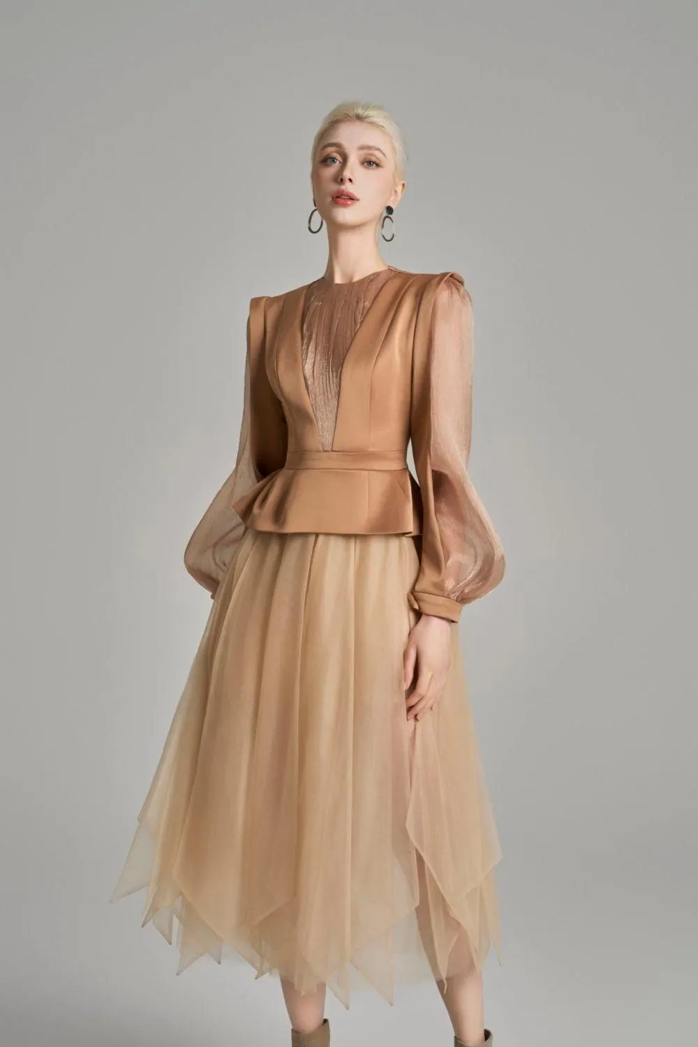 Raina Gathered See-Through Voile Midi Skirt