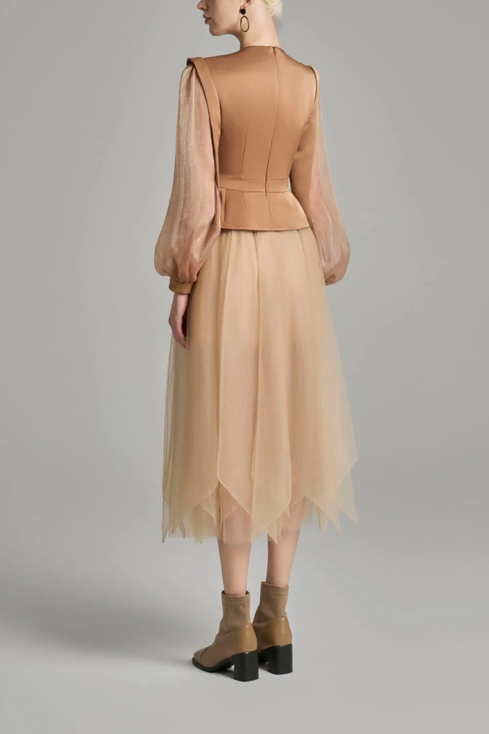 Raina Gathered See-Through Voile Midi Skirt