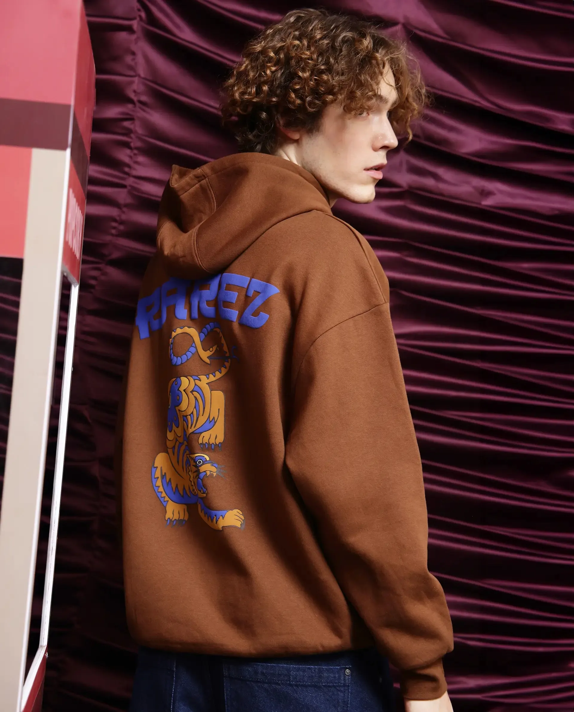 Rare Rabbit Men Dary Dark Mustard Cotton Polyester Fabric Full Sleeve Crew Neck Boxy Fit Printed Sweatshirt