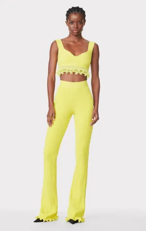 RIBBED PANTS WITH RUFFLED HEM