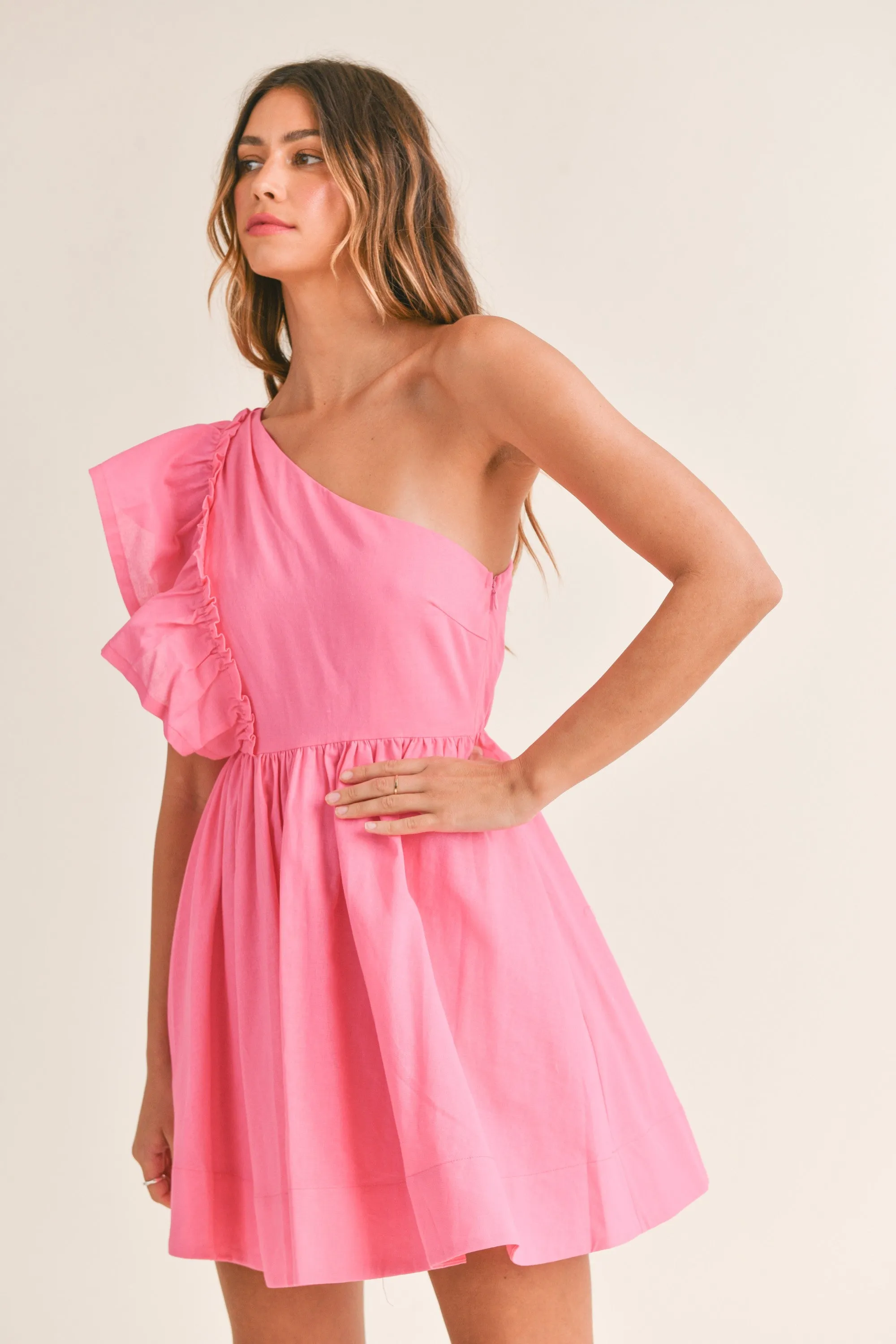 Ruffle One Shoulder Mini