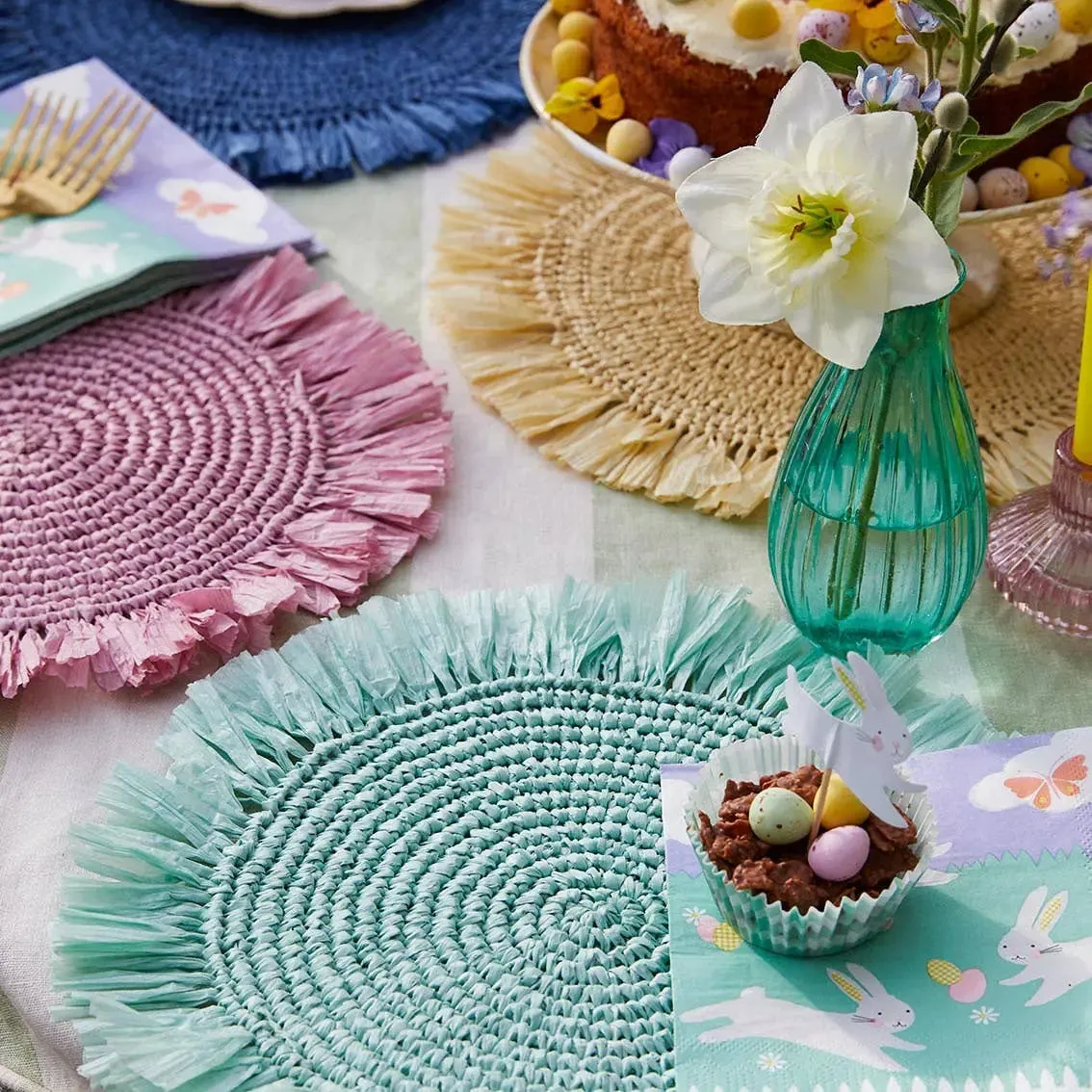 Sage Green Raffia Placemats for Table| 2 Pack| Summer |