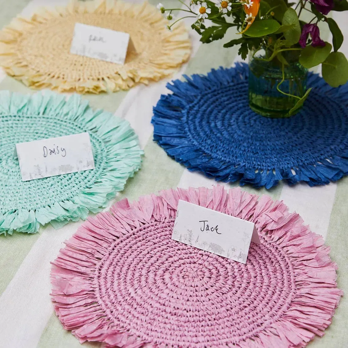 Sage Green Raffia Placemats for Table| 2 Pack| Summer |