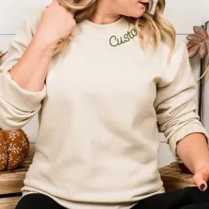 Sand Beige Custom Embroidered Crewneck Sweatshirt - Personalized Chain Stitch