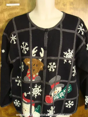 Santa and Friends Peeking Through Window Bad Christmas Sweater