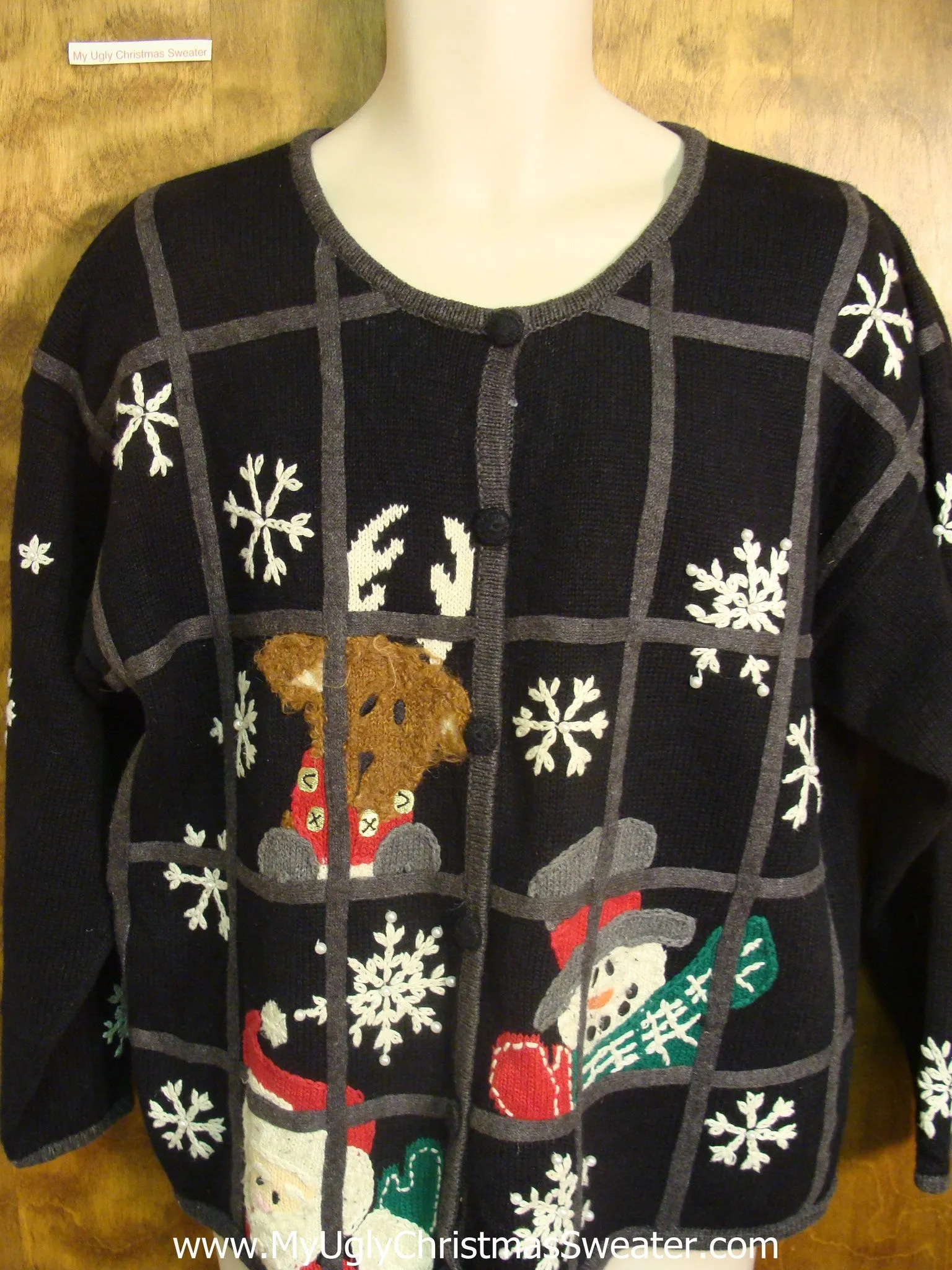 Santa and Friends Peeking Through Window Bad Christmas Sweater