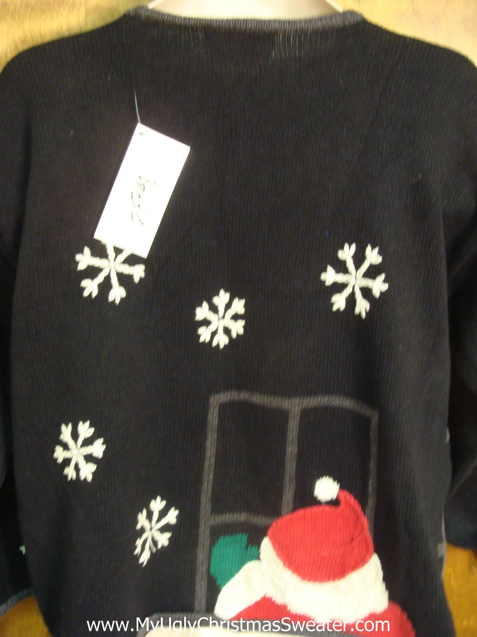 Santa and Friends Peeking Through Window Bad Christmas Sweater