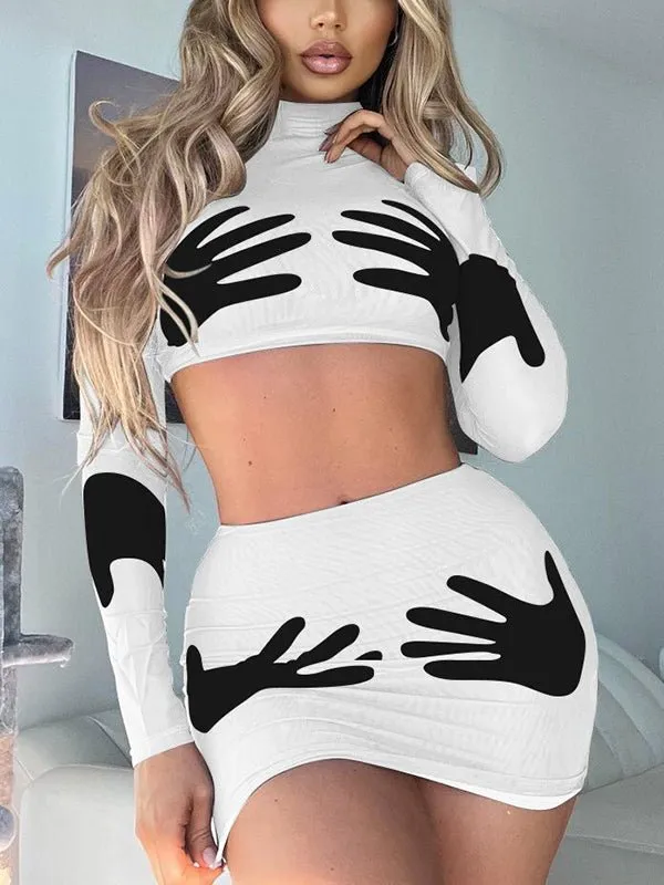 Sets Slim Printed Cropped Top Mini Skirt Two Piece Set for Women