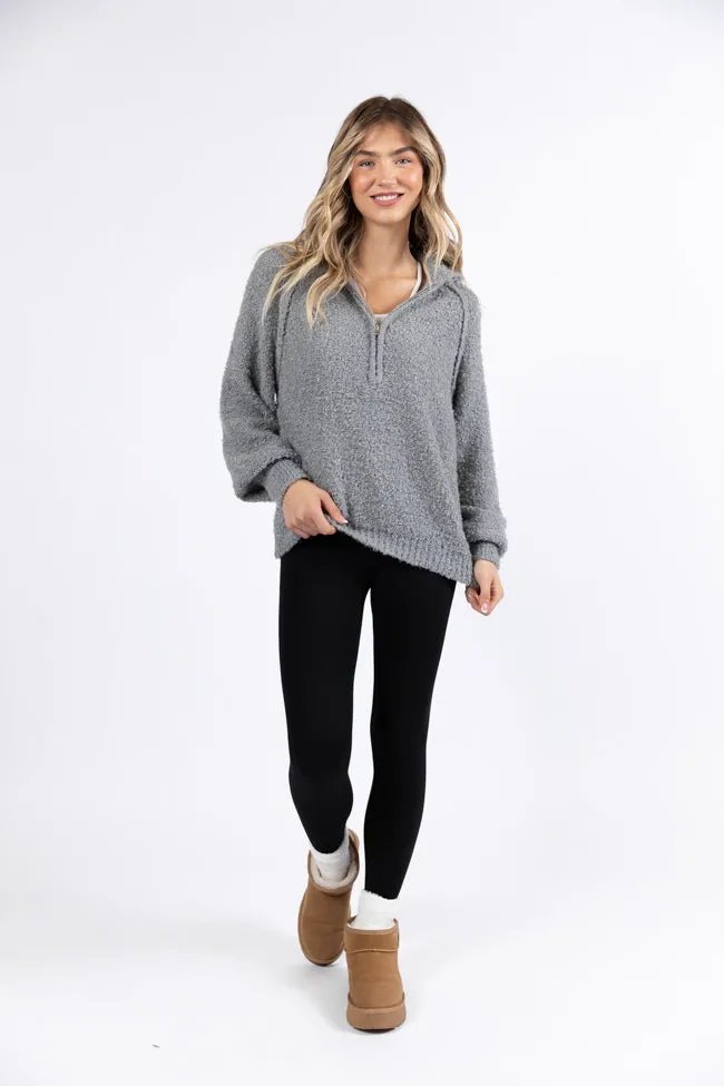Signature Move Grey Fuzzy Quarter Zip Pullover FINAL SALE