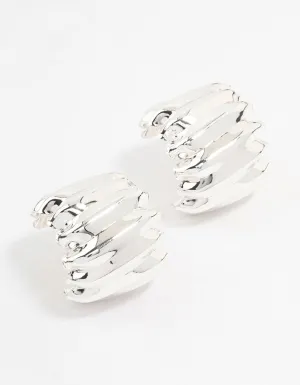 Silver Plated Textured Hoop Earrings