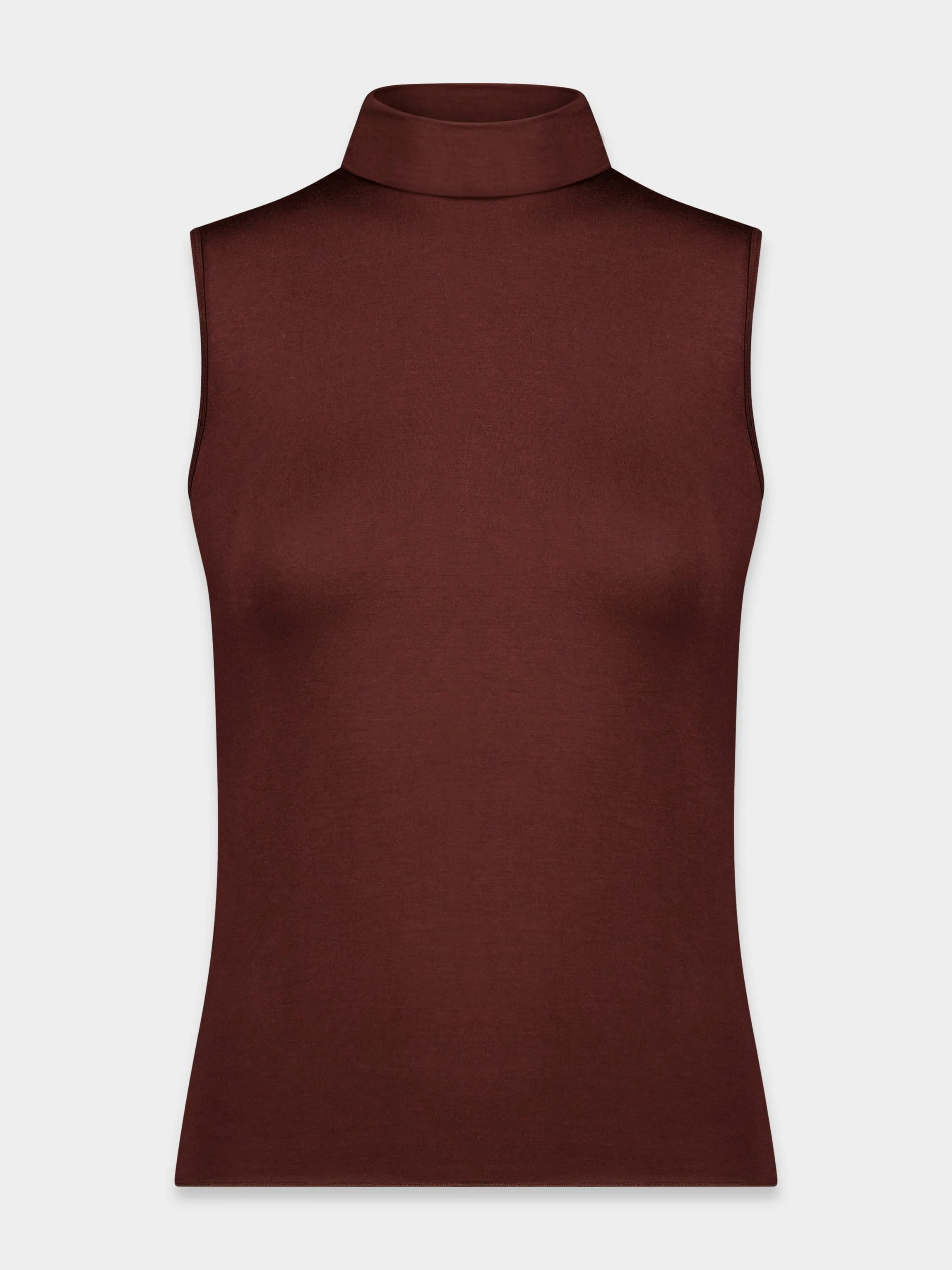 SLEEVELESS MODAL TURTLENECK-BROWN