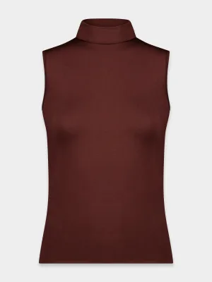 SLEEVELESS MODAL TURTLENECK-BROWN