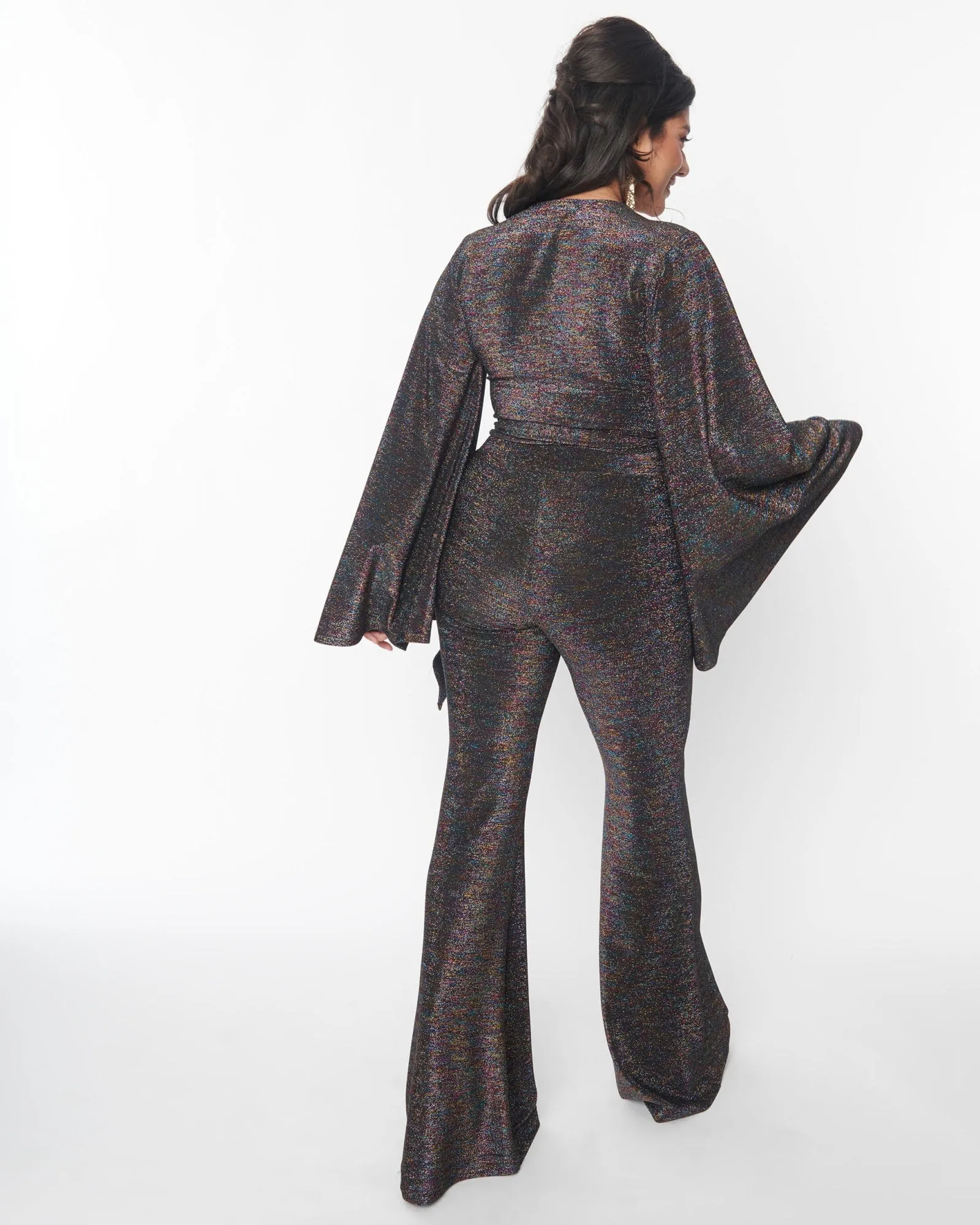 Smak Parlour Rainbow Lurex Flare Pants | Black Rainbow Metallic