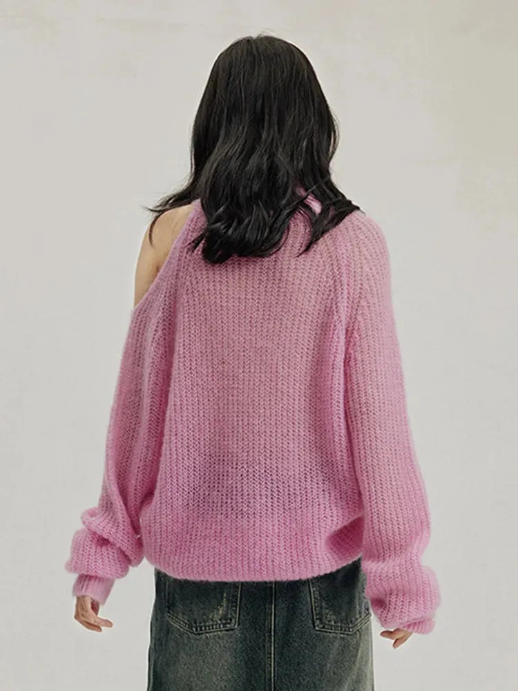 Solid Casual Loose Knitting Sweaters For Women Turtleneck Long Sleeve Off Shoulder Minimalist Sweater Female