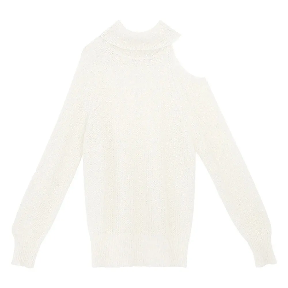Solid Casual Loose Knitting Sweaters For Women Turtleneck Long Sleeve Off Shoulder Minimalist Sweater Female