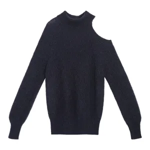 Solid Casual Loose Knitting Sweaters For Women Turtleneck Long Sleeve Off Shoulder Minimalist Sweater Female