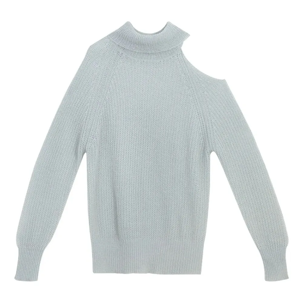 Solid Casual Loose Knitting Sweaters For Women Turtleneck Long Sleeve Off Shoulder Minimalist Sweater Female