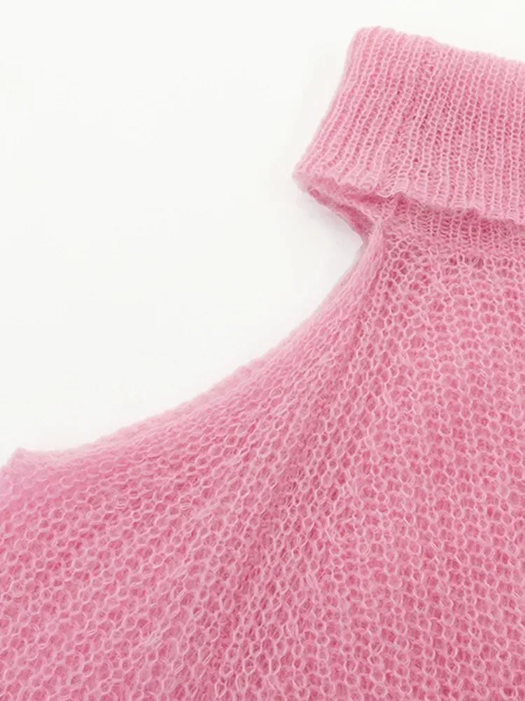 Solid Casual Loose Knitting Sweaters For Women Turtleneck Long Sleeve Off Shoulder Minimalist Sweater Female
