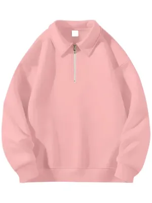 Solid Color Simple Casual Women Hoodies Thick Chicly Zipper Polo Neck Loose Pullover 6-colors Fashion Top Female Hoodies
