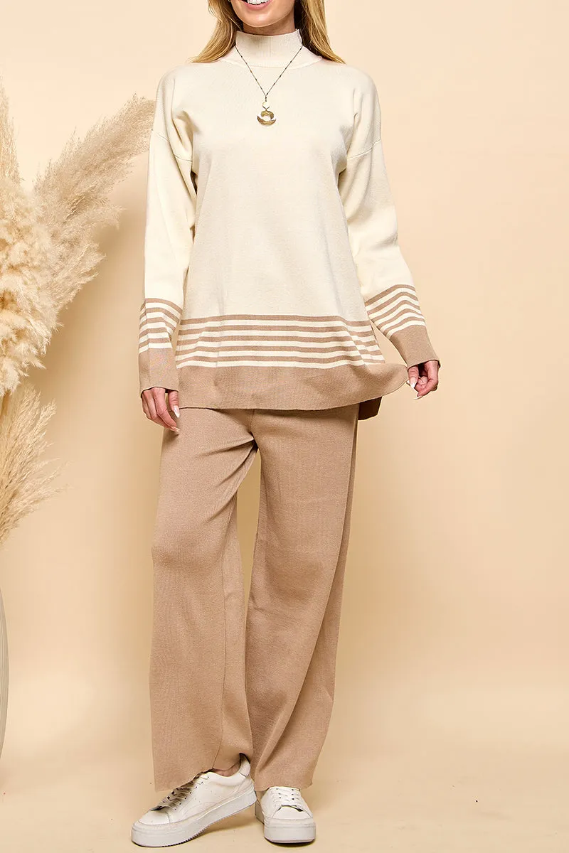 Striped Turtleneck Sweater and Pants Set