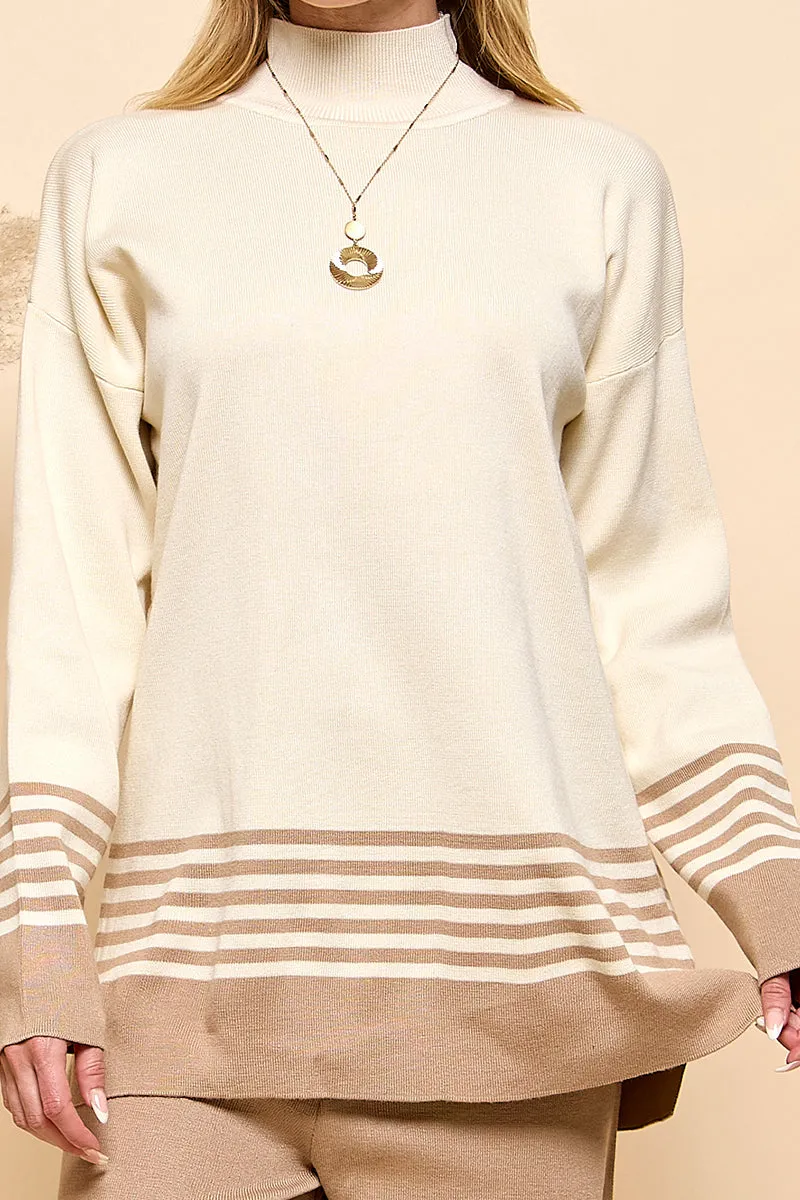 Striped Turtleneck Sweater and Pants Set