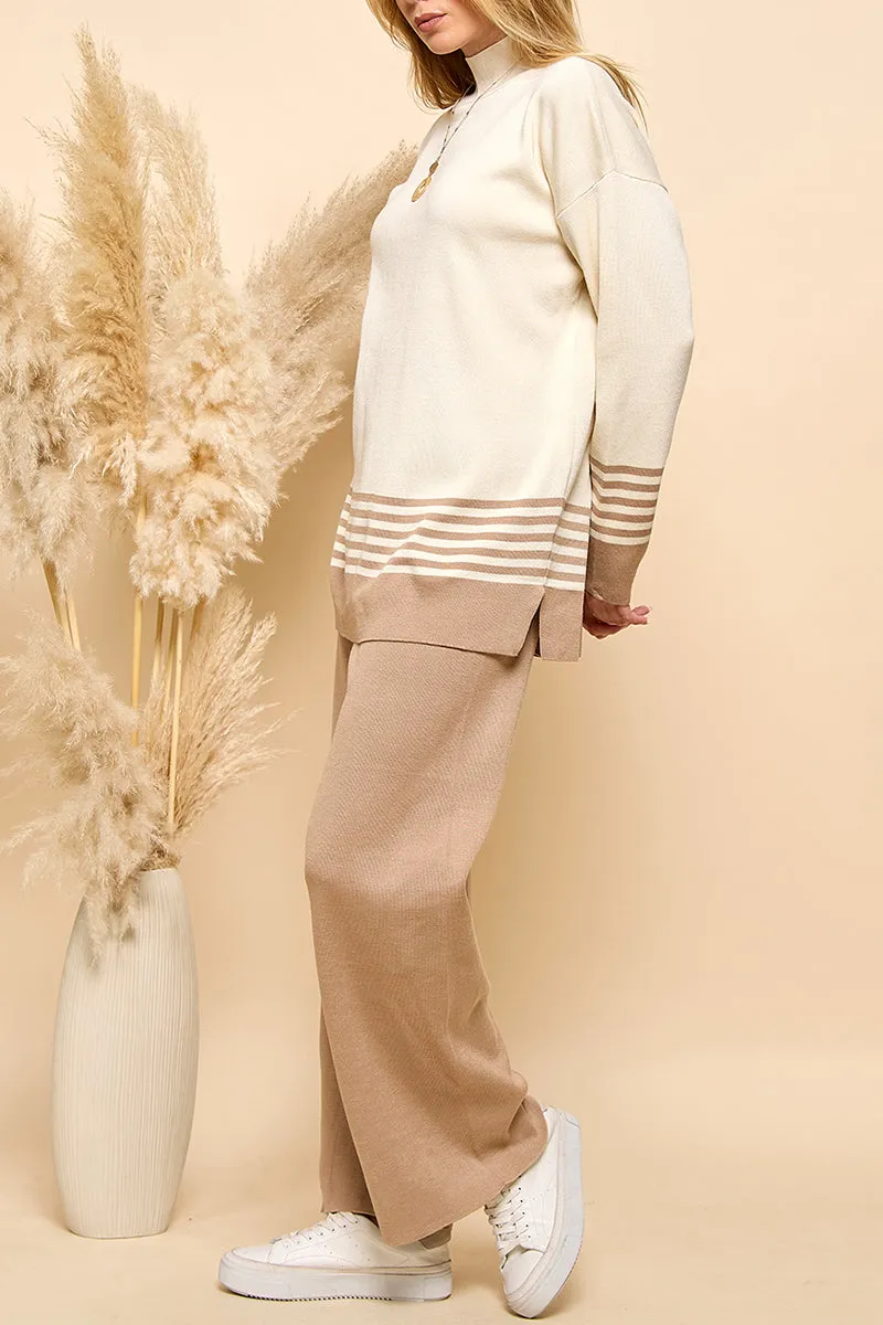 Striped Turtleneck Sweater and Pants Set