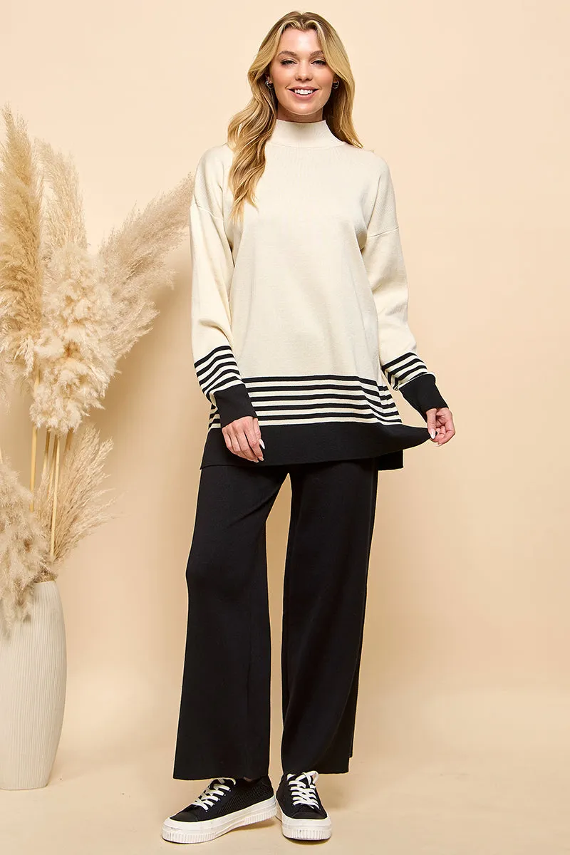 Striped Turtleneck Sweater and Pants Set