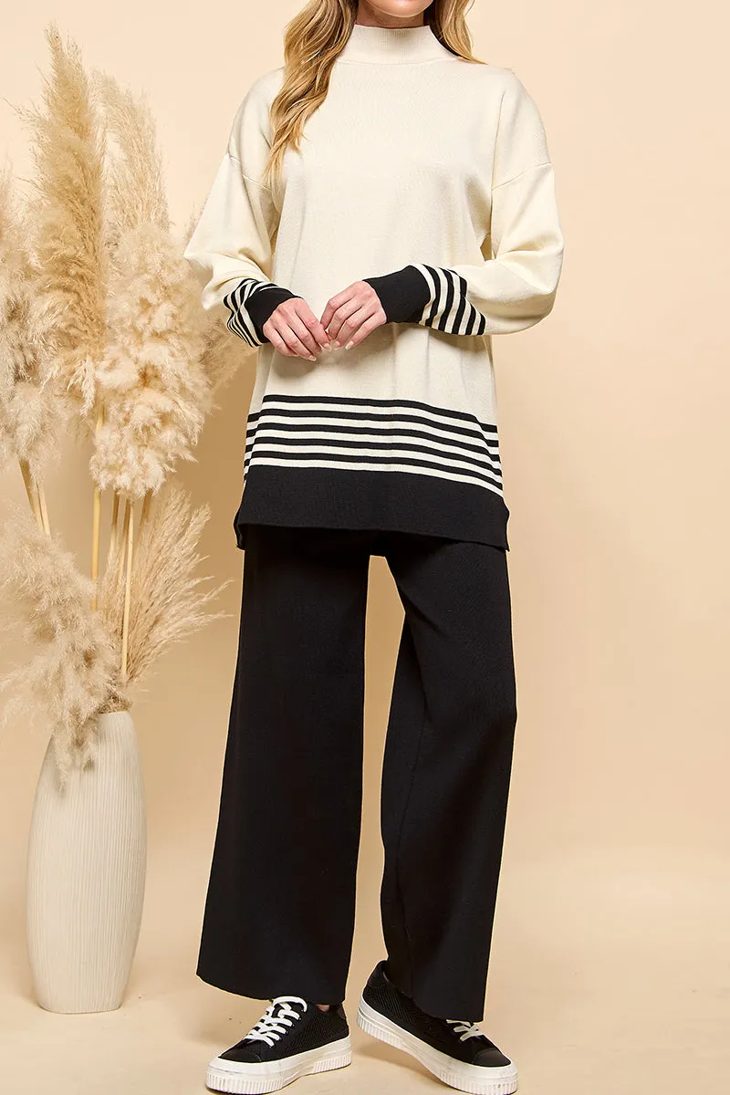 Striped Turtleneck Sweater and Pants Set