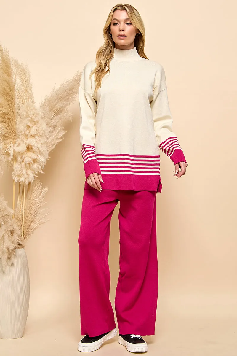 Striped Turtleneck Sweater and Pants Set