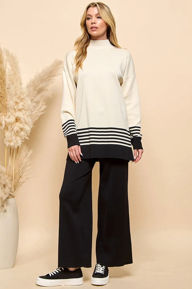 Striped Turtleneck Sweater and Pants Set