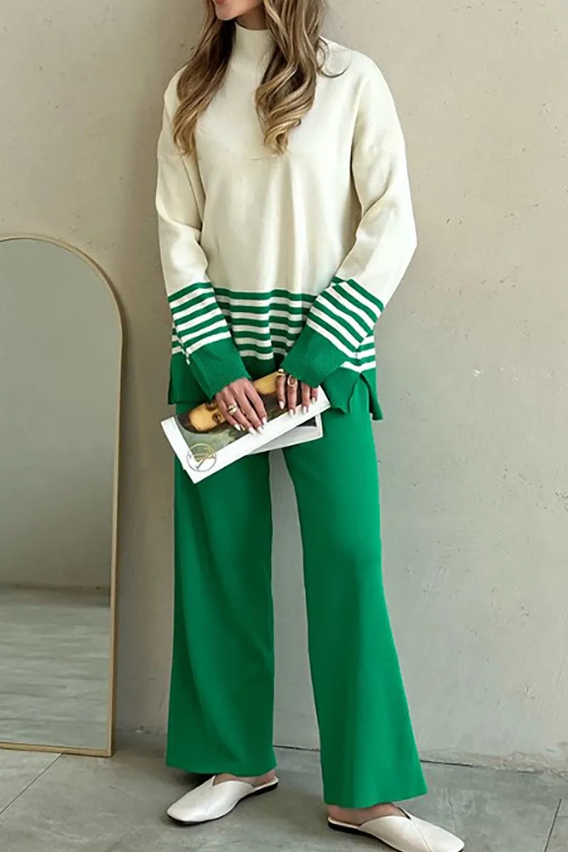Striped Turtleneck Sweater and Pants Set