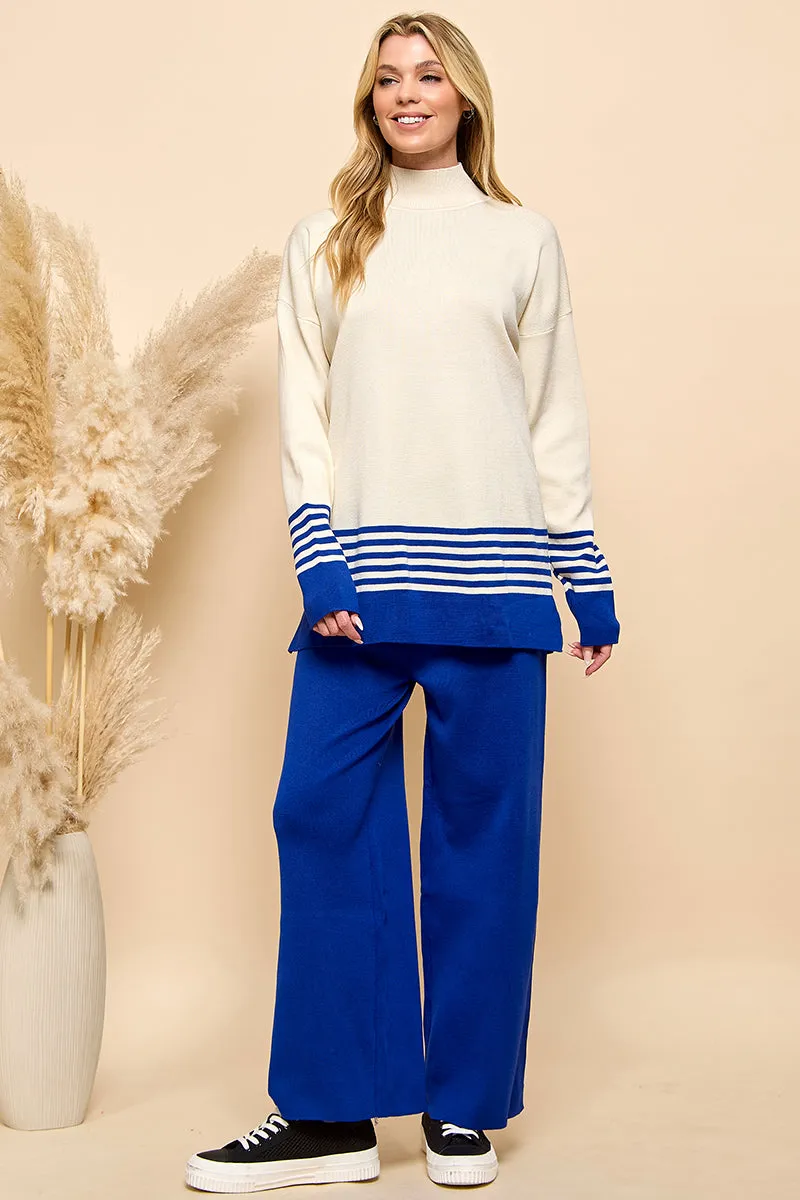 Striped Turtleneck Sweater and Pants Set