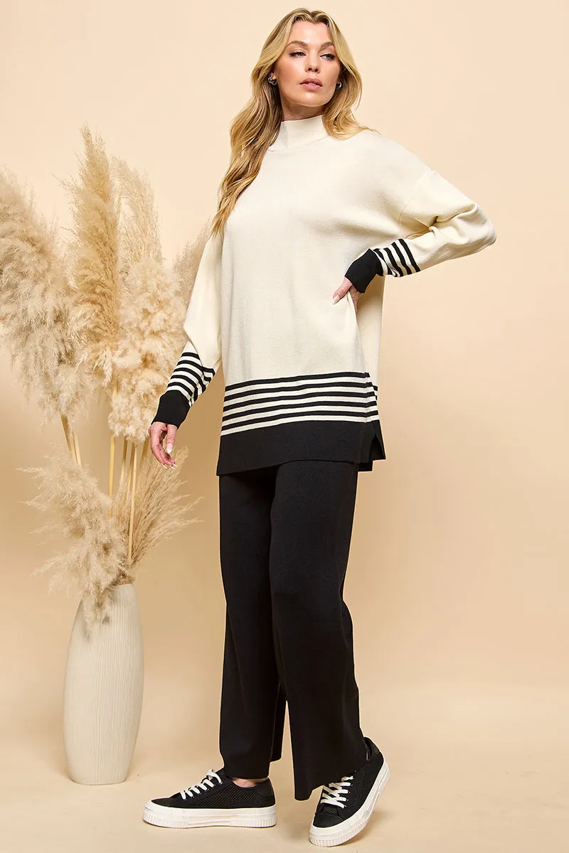 Striped Turtleneck Sweater and Pants Set