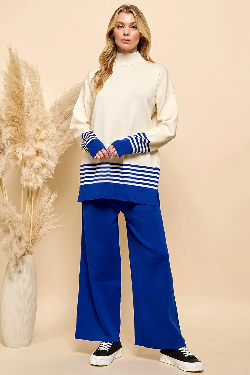 Striped Turtleneck Sweater and Pants Set