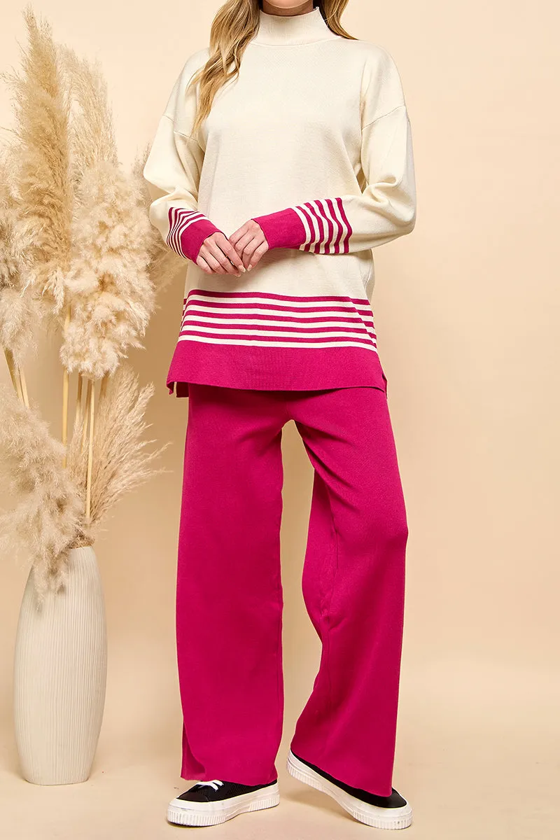 Striped Turtleneck Sweater and Pants Set