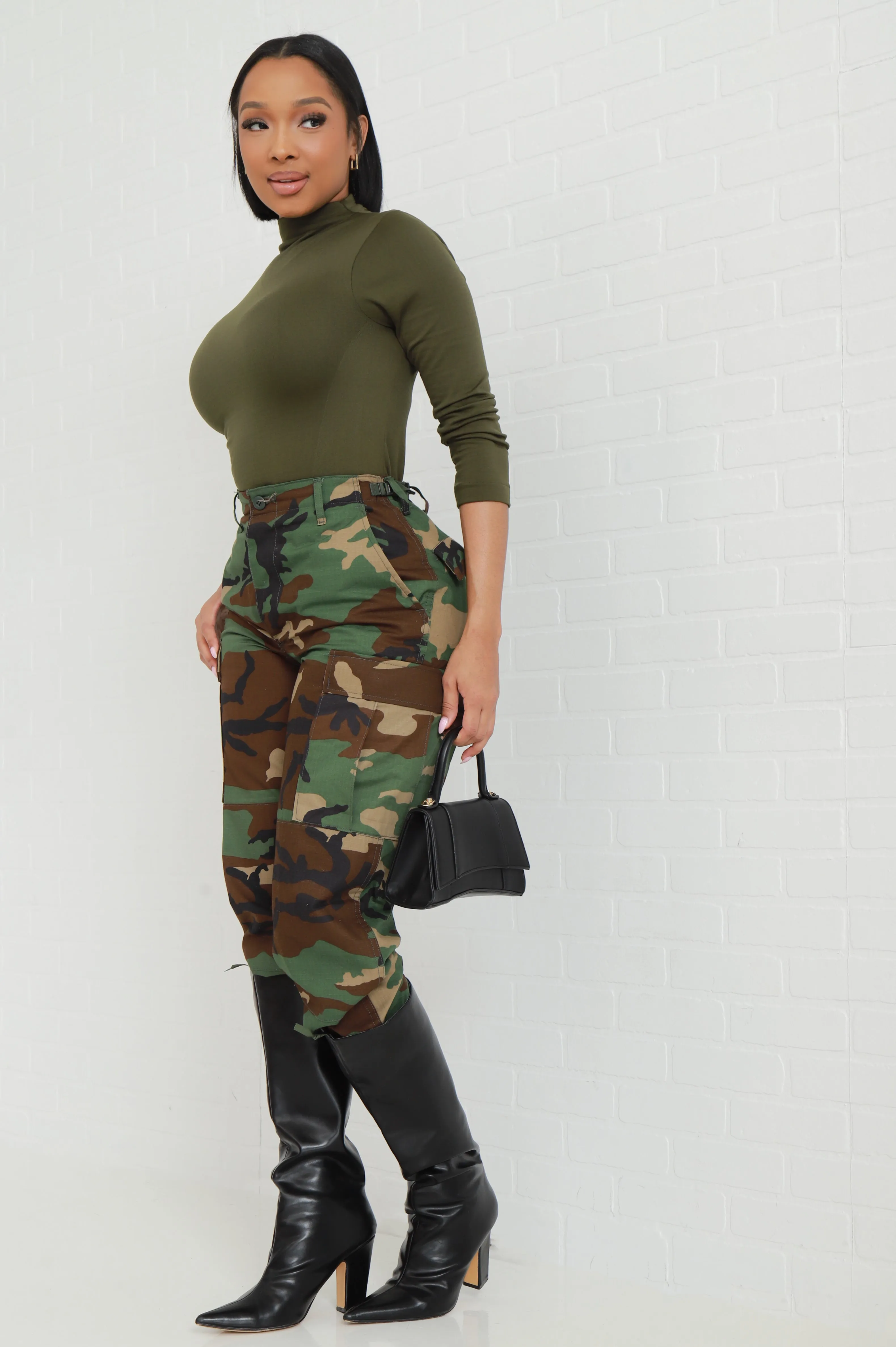 Sure Thing Long Sleeve Mock Neck Top - Olive