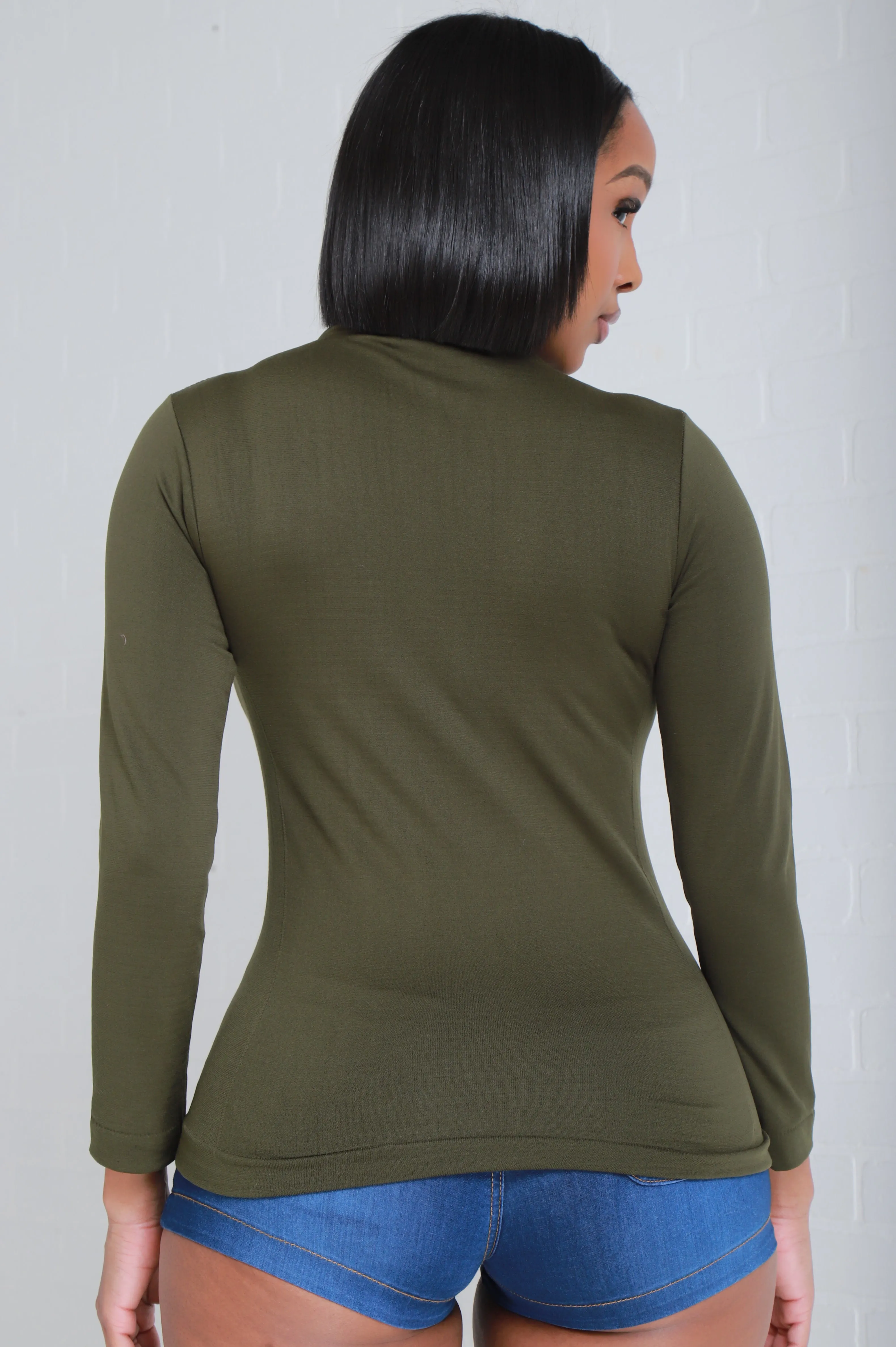 Sure Thing Long Sleeve Mock Neck Top - Olive