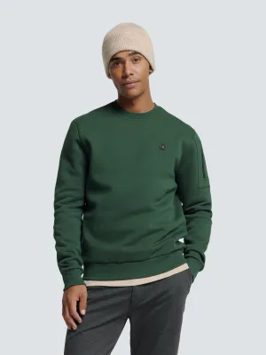 Sweater with Rubber Logo Patch and Zippered Arm Pocket | Dark Green