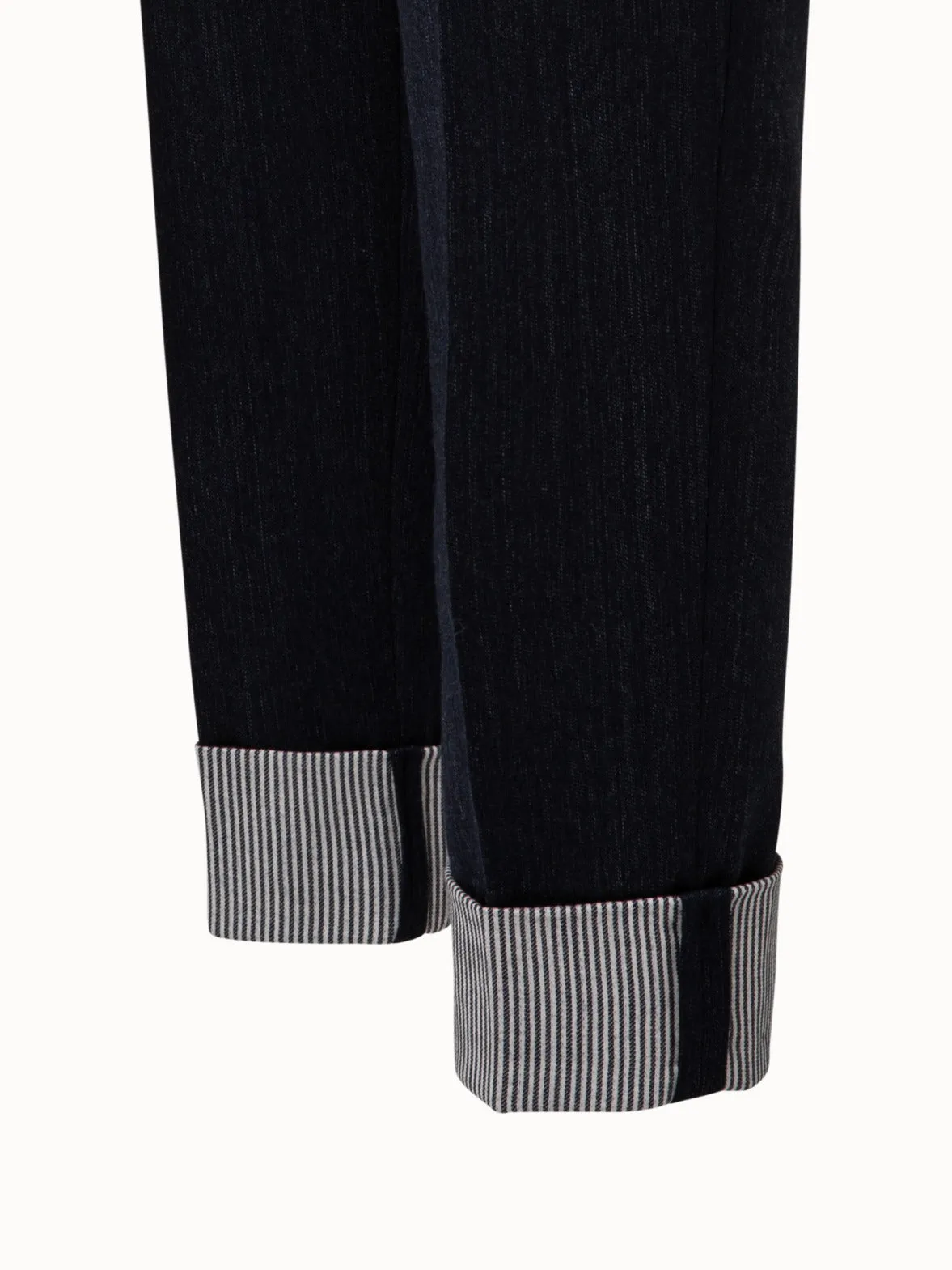 Tapered Wool Double Face Striped Cuff Pant