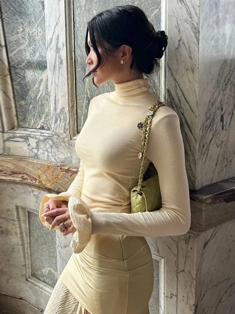 TAVIMART  -  Knitted Turtleneck Women Pullover Elegant Long Sleeve Patchwork Female Slim Top 2025 Autumn Sexy Fashion Lady Minimalist Sweater