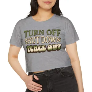 Turn off, shut down, peace out! Cute crop tee in natural colors