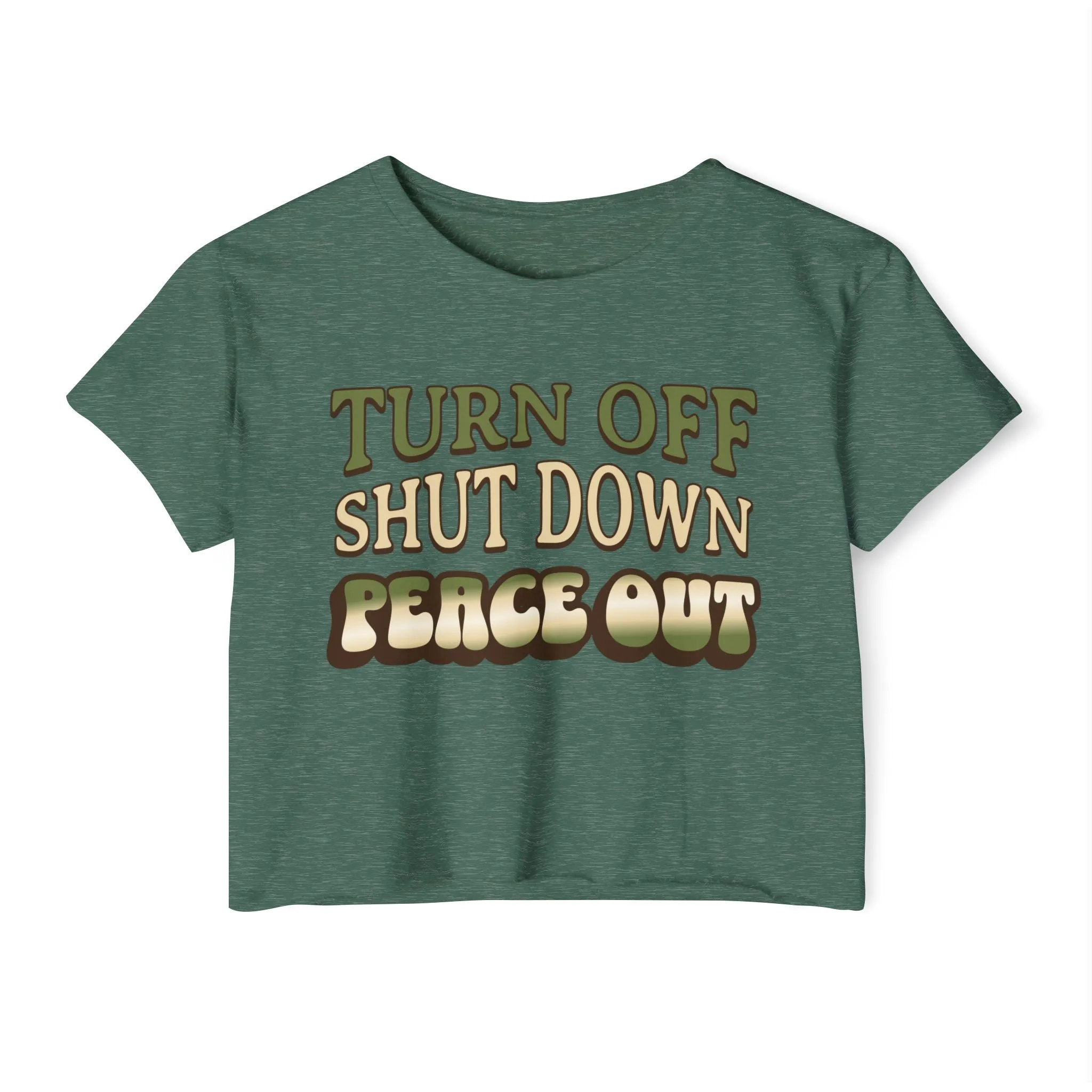 Turn off, shut down, peace out! Cute crop tee in natural colors