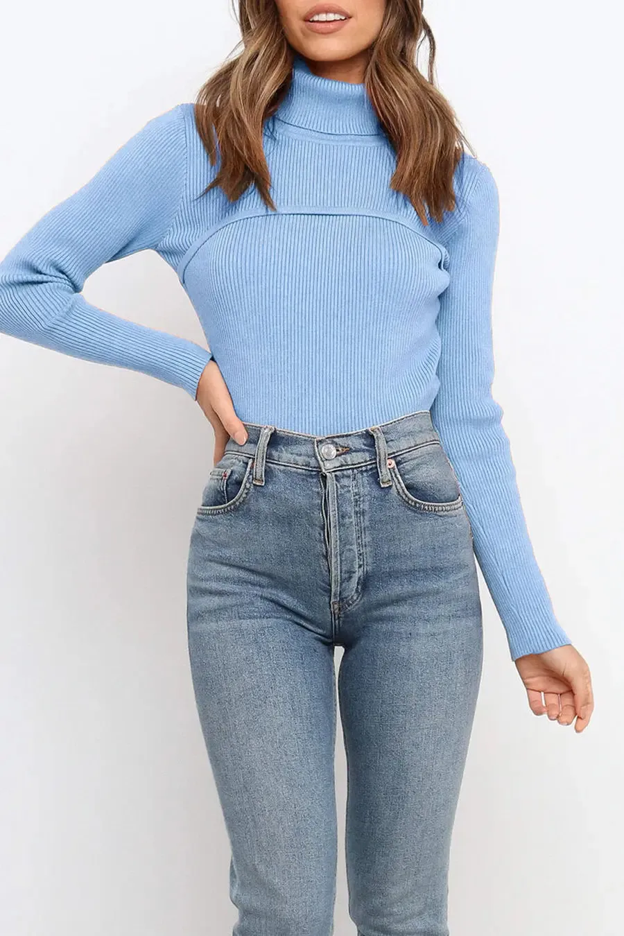 Turtleneck Bodycon Long Sleeves Knit  Sweater