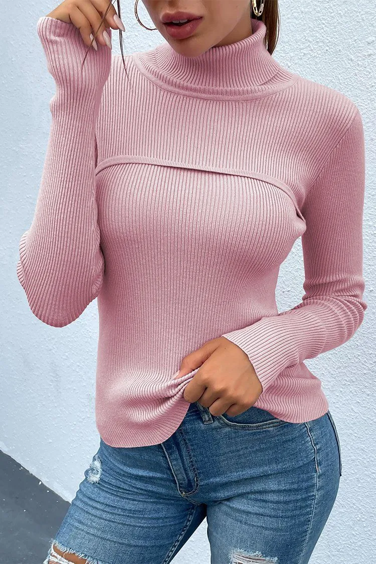 Turtleneck Bodycon Long Sleeves Knit  Sweater